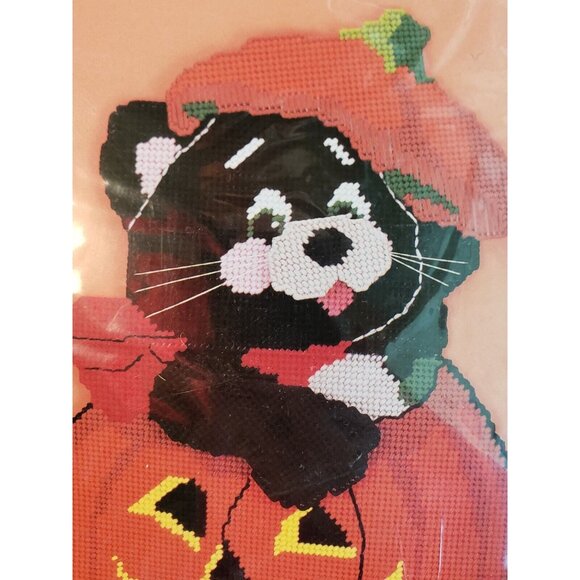 Bucilla Plastic Canvas Kit Halloween Black Cat Pumpkin Needlecraft Wall Art USA - Picture 7 of 7
